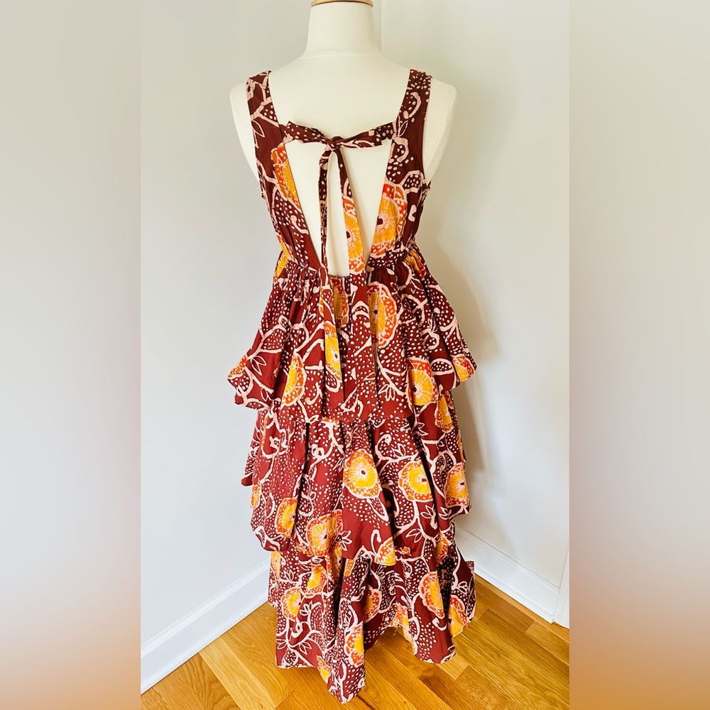 Anthropologie Atsu V-Neck Brown and Gold Ruffled Maxi Dress - Picture 7 of 10